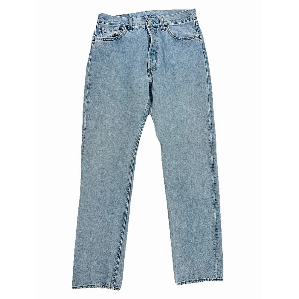 Levi's 501 Straight Leg Jeans Light Blue Cotton Button Fly Regular Fit Men
